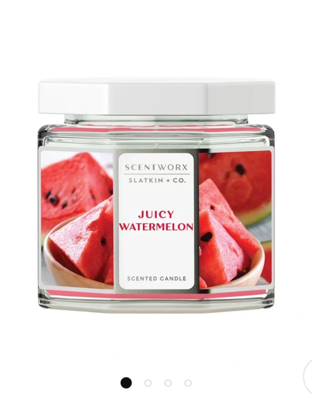 ScentWorx Juicy Watermelon Pink Red 3-Wick 14.5oz Hexagonal Glass Jar Candle